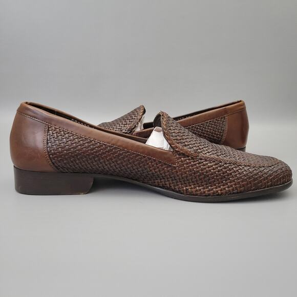 Bragano Cole Haan Mens Woven Leather Loafers Brown Made in Italy Size 13 M